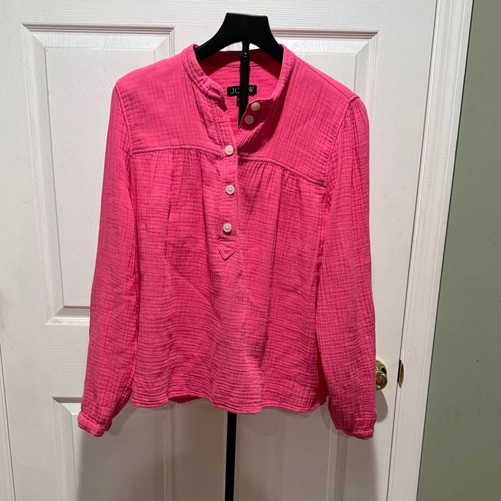 J. Crew Vibrant Pink Blouse. Gauze. Great condition. XL
